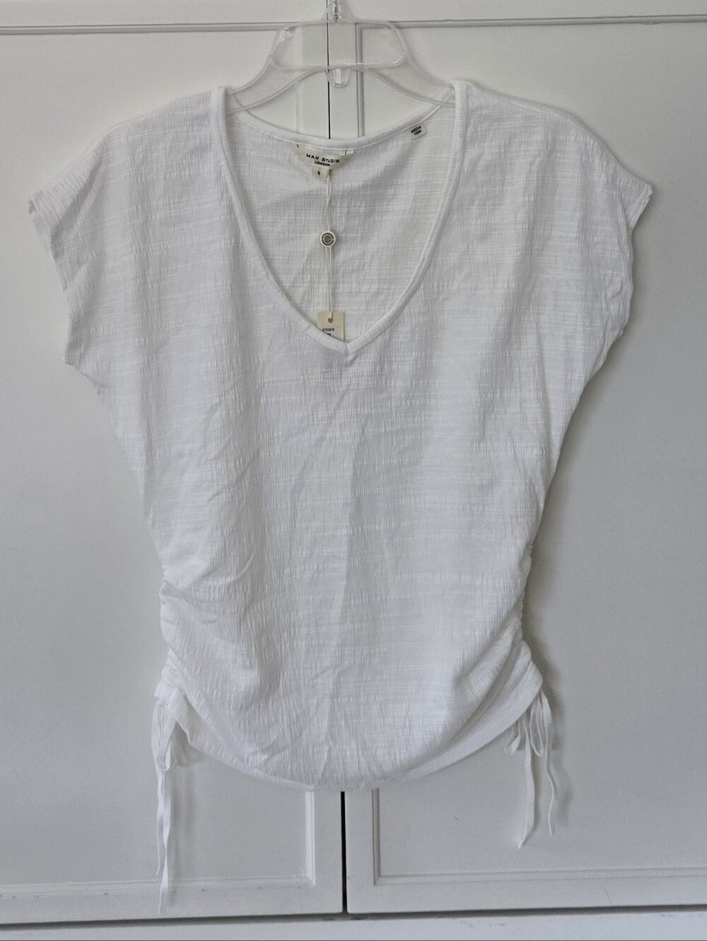NWT Cap Sleeve Ruched Crinkled Knit Top MAX STUDIO